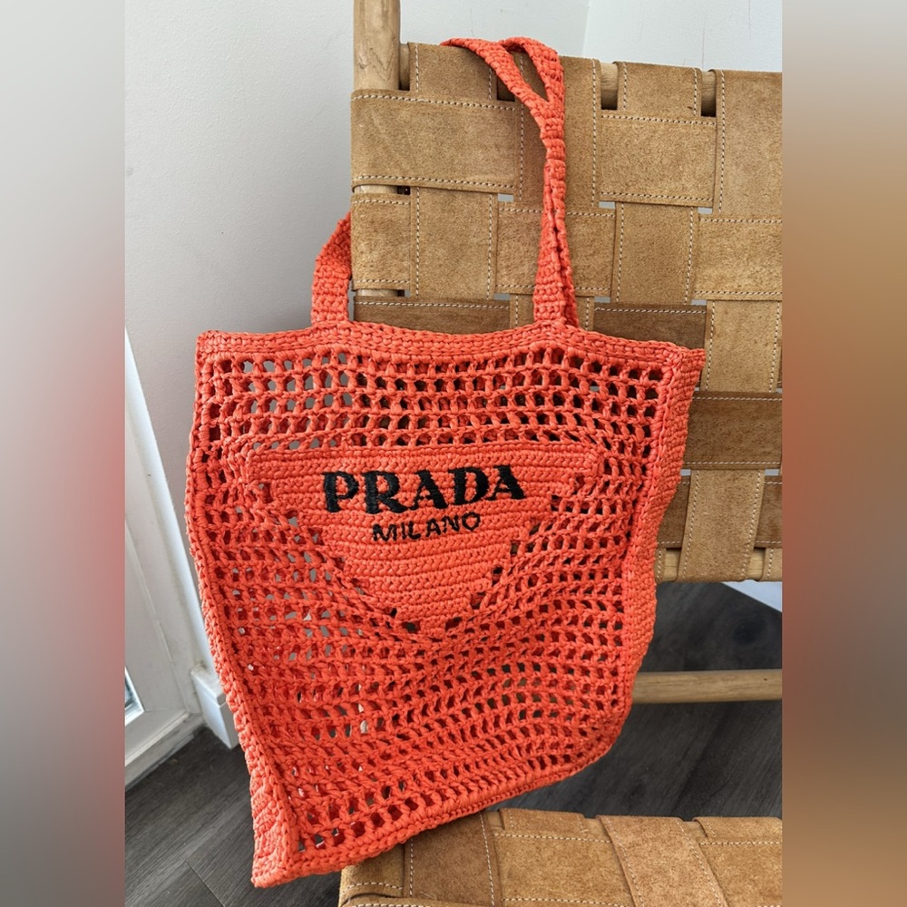 NEW Prada Orange Raffia Tote Bag